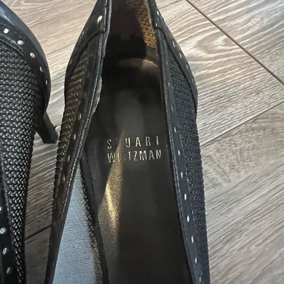 Stuart Weitzman Womens Black Leather Studded Pointy Toe Heels Size 8.5 M - Picture 7 of 8